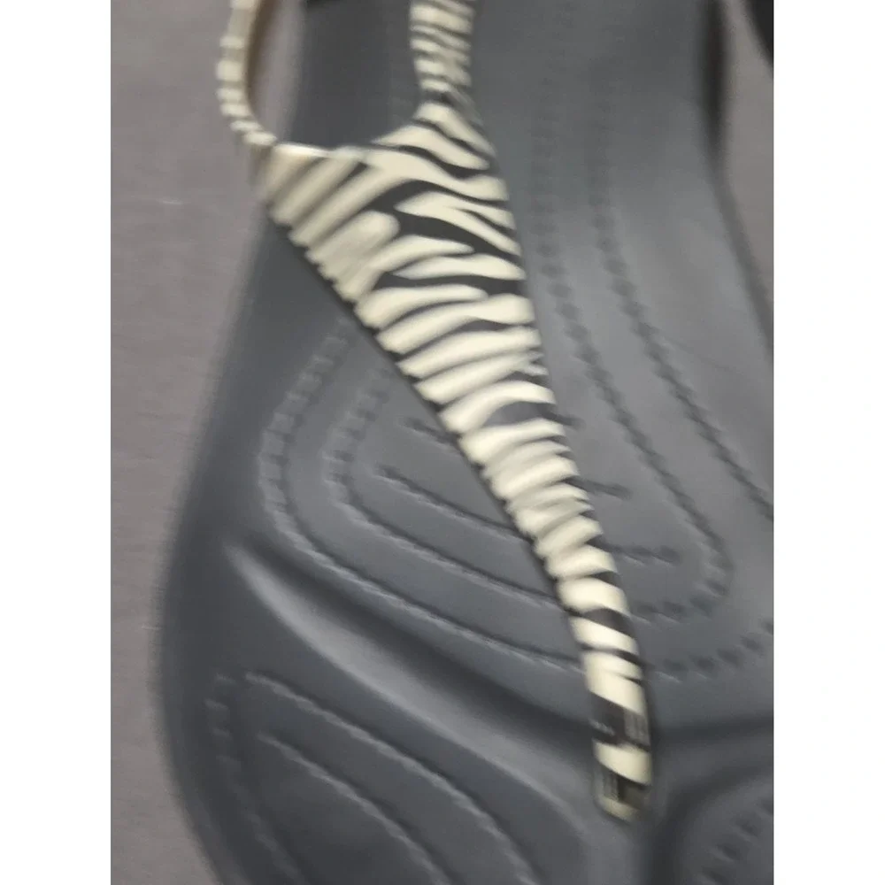 Crocs Serena Sexi Flip Women's 8 Black Zebra T-Strap Slingback Sandals